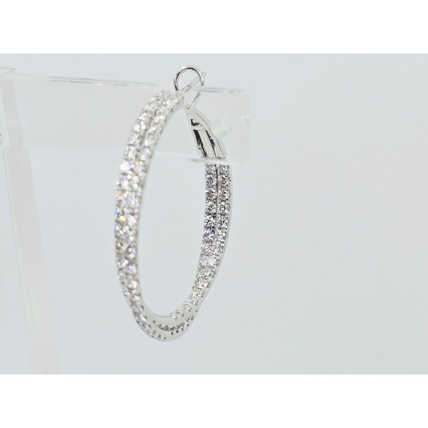 14K White Gold JLJ Double Sided Diamond Round Hoop Earrings