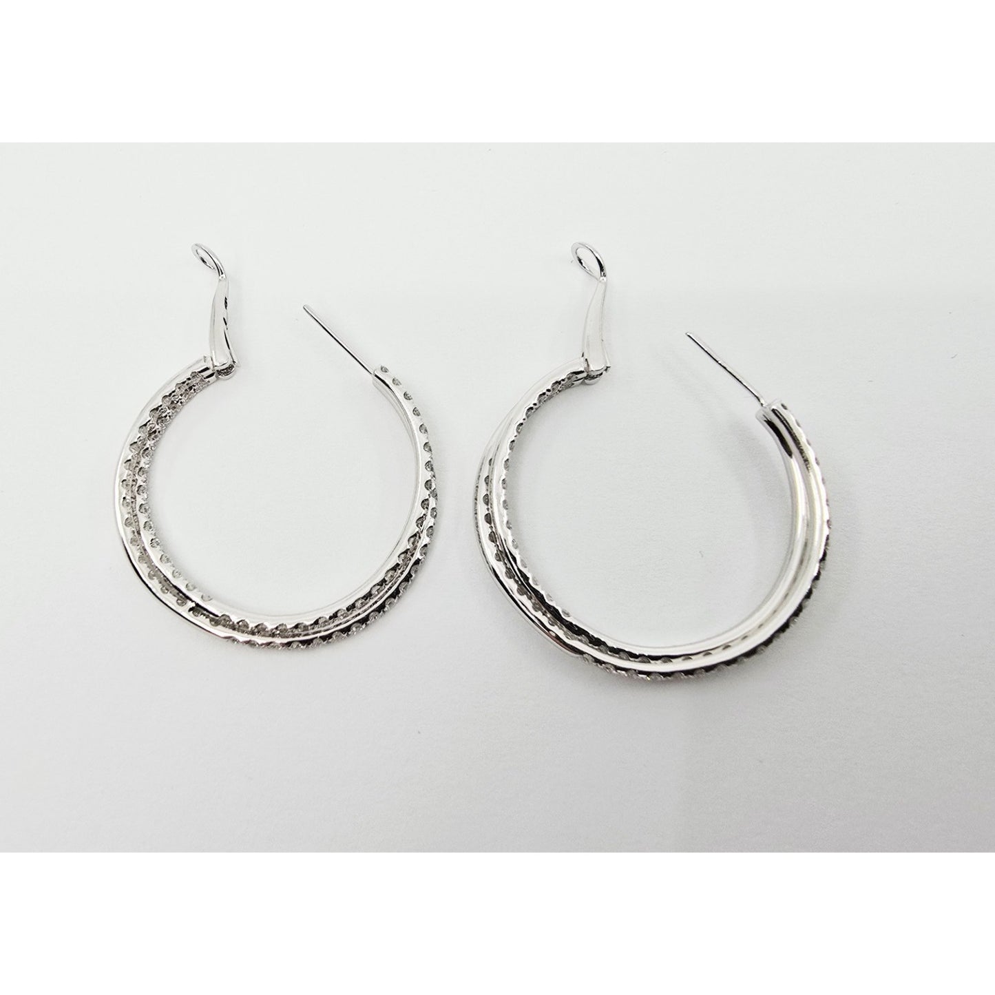 14K White Gold JLJ Double Sided Diamond Round Hoop Earrings