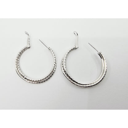14K White Gold JLJ Double Sided Diamond Round Hoop Earrings