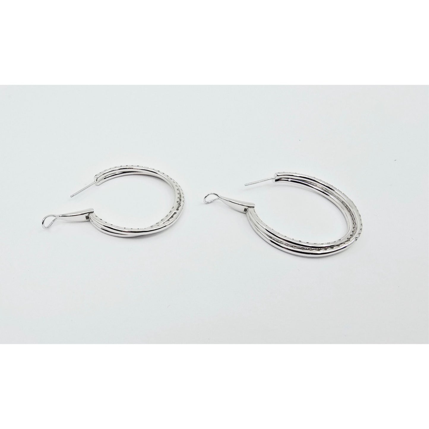 14K White Gold JLJ Double Sided Diamond Round Hoop Earrings