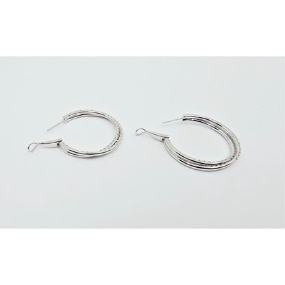 14K White Gold JLJ Double Sided Diamond Round Hoop Earrings