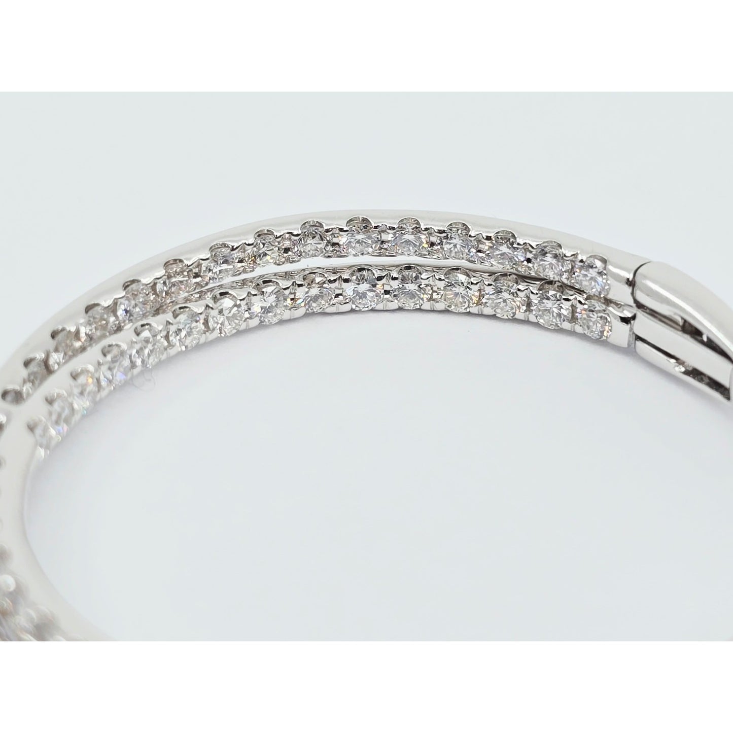 14K White Gold JLJ Double Sided Diamond Round Hoop Earrings