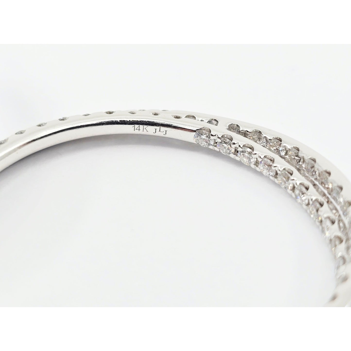14K White Gold JLJ Double Sided Diamond Round Hoop Earrings