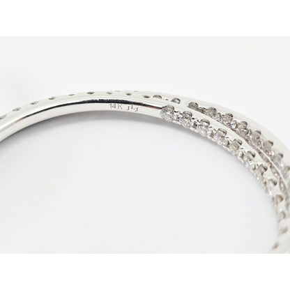 14K White Gold JLJ Double Sided Diamond Round Hoop Earrings