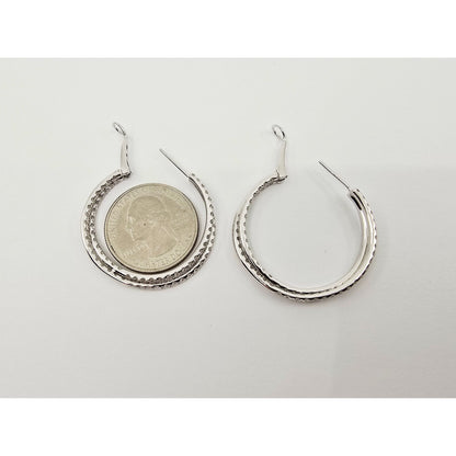 14K White Gold JLJ Double Sided Diamond Round Hoop Earrings