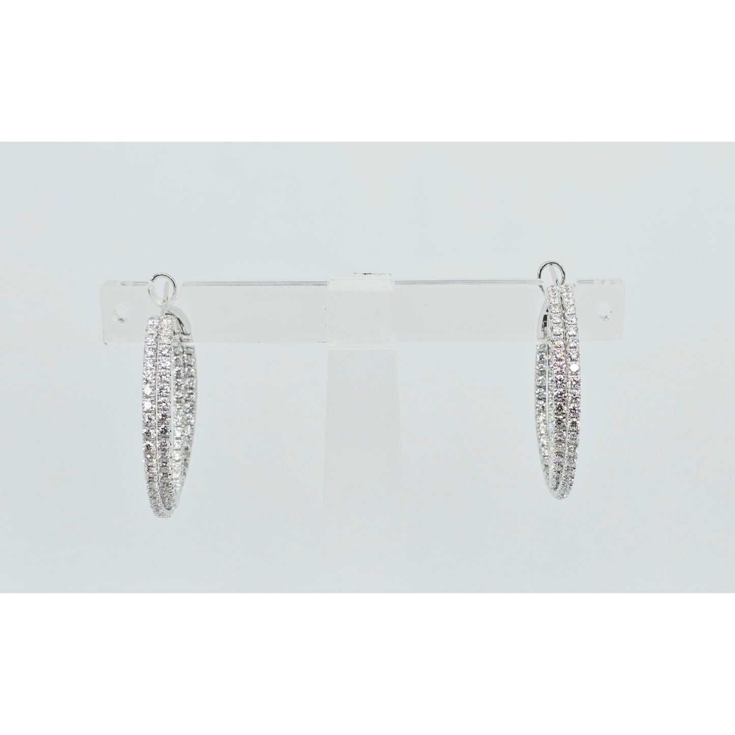 14K White Gold JLJ Double Sided Diamond Round Hoop Earrings