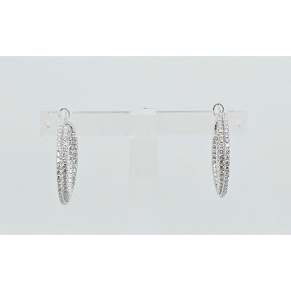 14K White Gold JLJ Double Sided Diamond Round Hoop Earrings