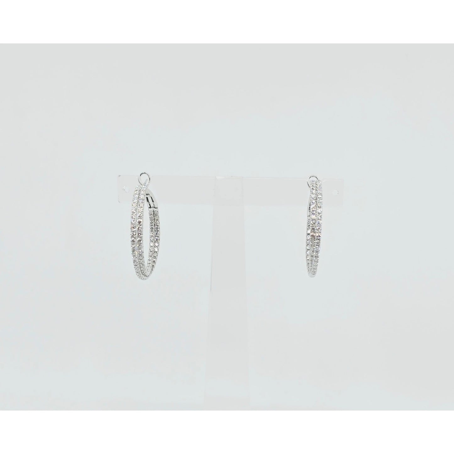14K White Gold JLJ Double Sided Diamond Round Hoop Earrings