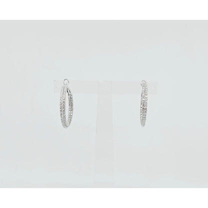 14K White Gold JLJ Double Sided Diamond Round Hoop Earrings