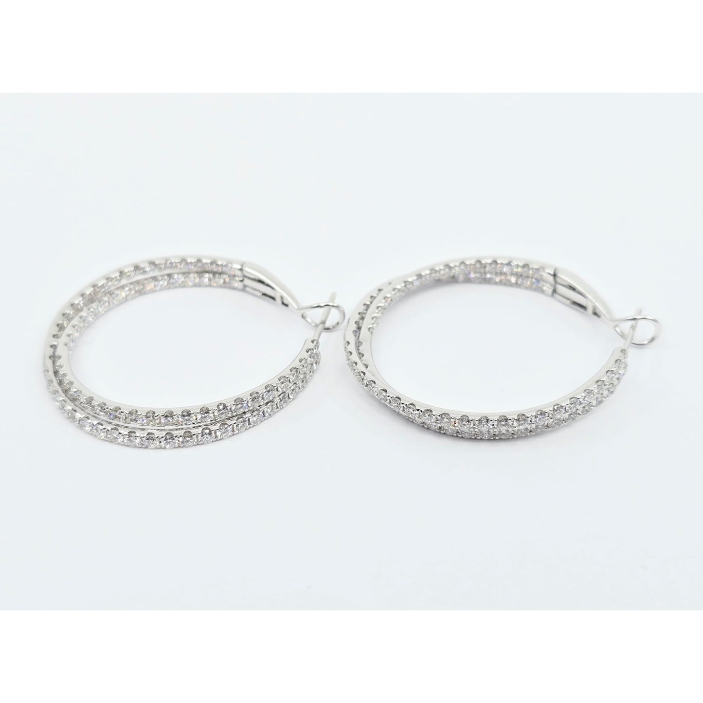 14K White Gold JLJ Double Sided Diamond Round Hoop Earrings