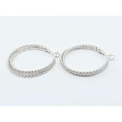 14K White Gold JLJ Double Sided Diamond Round Hoop Earrings