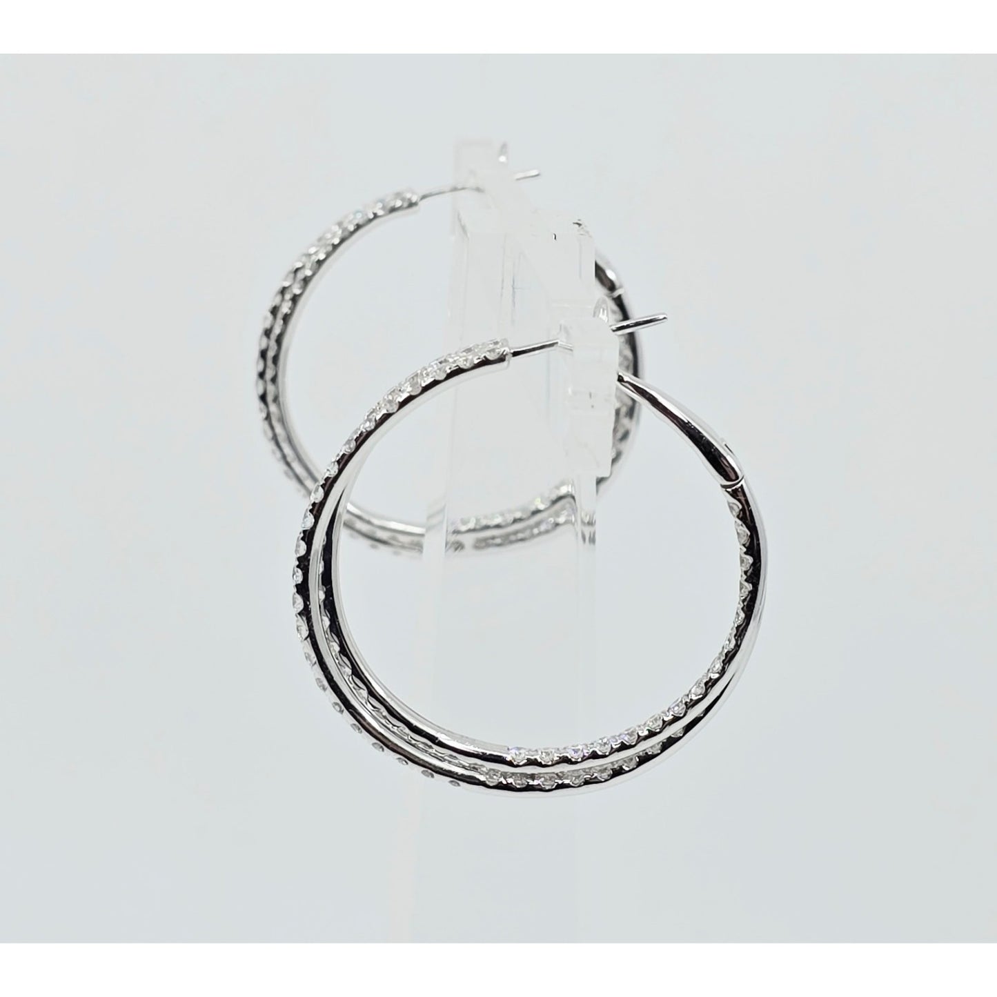 14K White Gold JLJ Double Sided Diamond Round Hoop Earrings