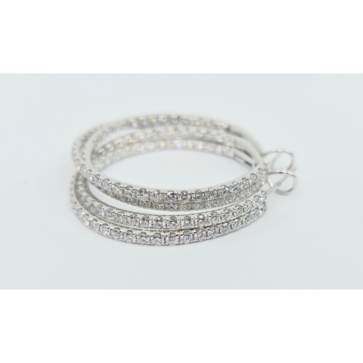 14K White Gold JLJ Double Sided Diamond Round Hoop Earrings
