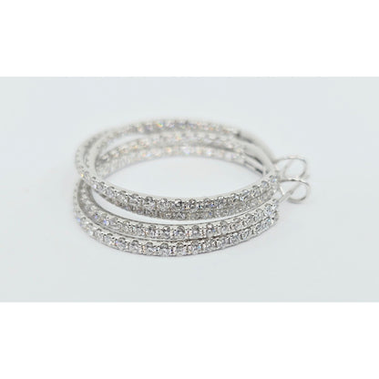 14K White Gold JLJ Double Sided Diamond Round Hoop Earrings