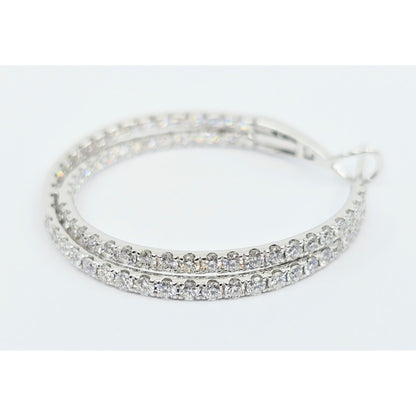 14K White Gold JLJ Double Sided Diamond Round Hoop Earrings