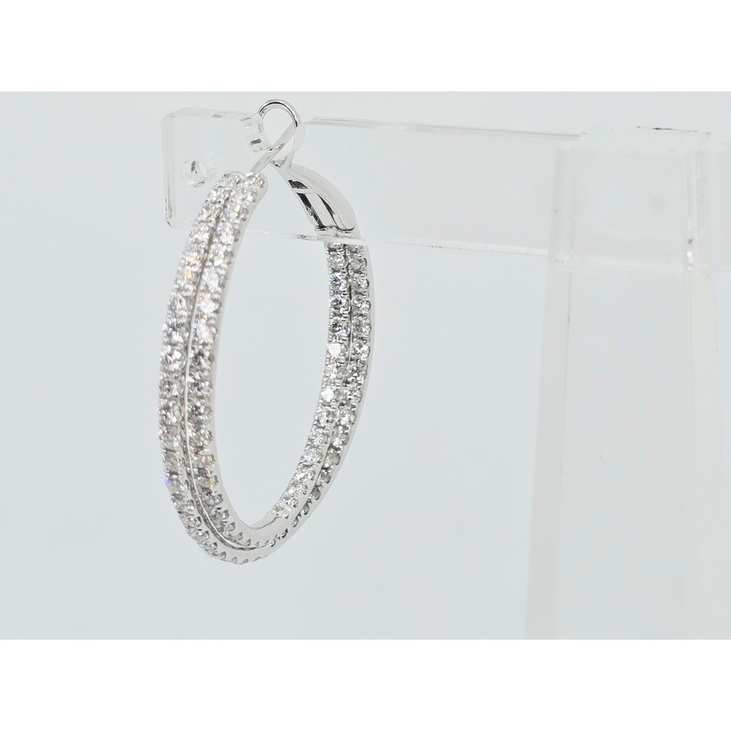 14K White Gold JLJ Double Sided Diamond Round Hoop Earrings