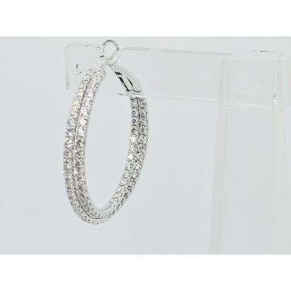 14K White Gold JLJ Double Sided Diamond Round Hoop Earrings
