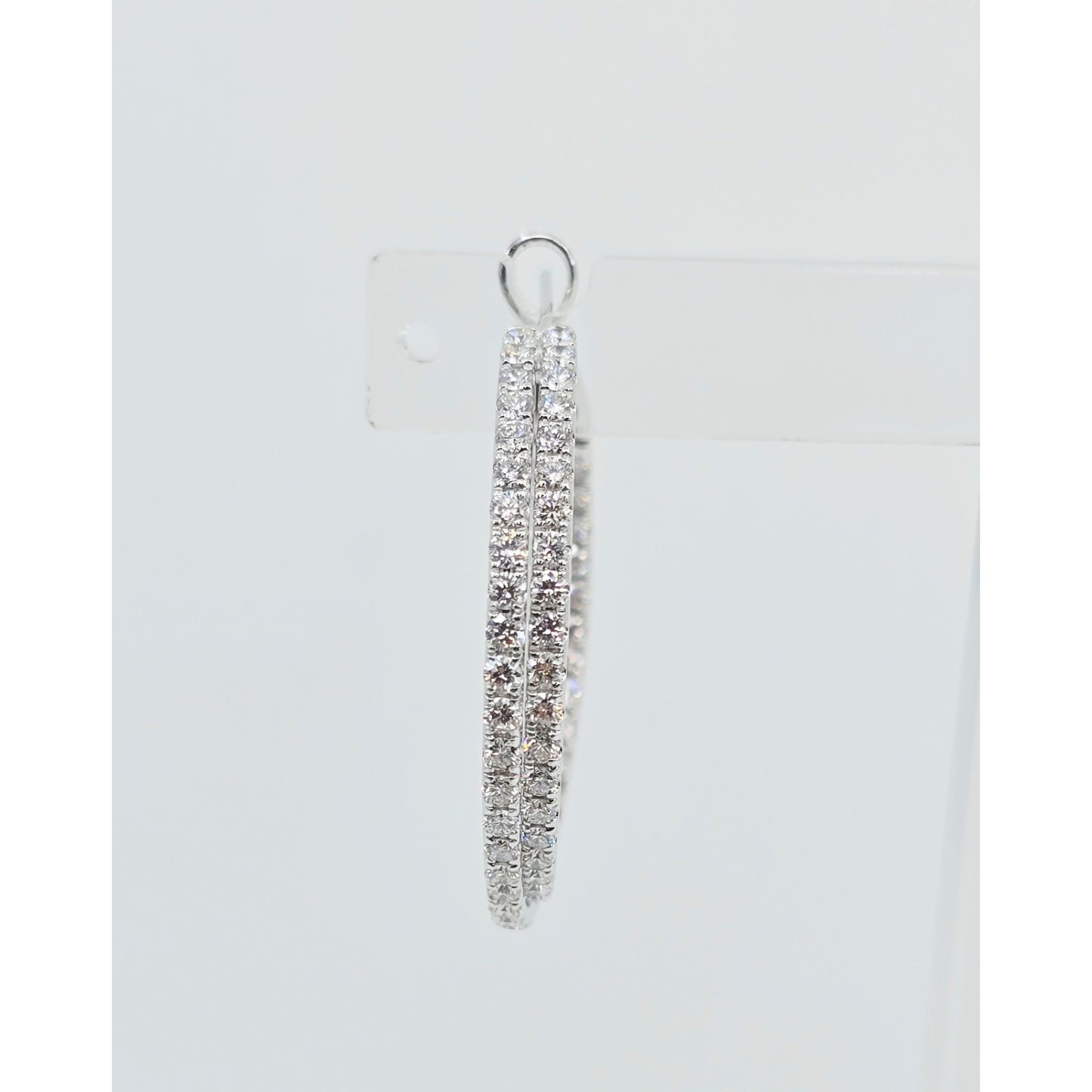 14K White Gold JLJ Double Sided Diamond Round Hoop Earrings