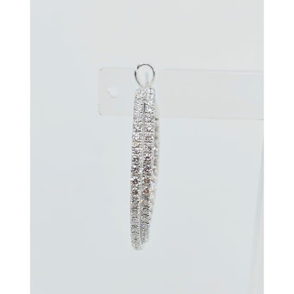 14K White Gold JLJ Double Sided Diamond Round Hoop Earrings