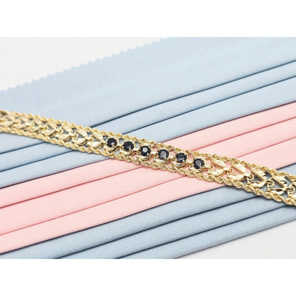 14K Yellow Gold Diamond Cut Double Rope Sapphire Bracelet