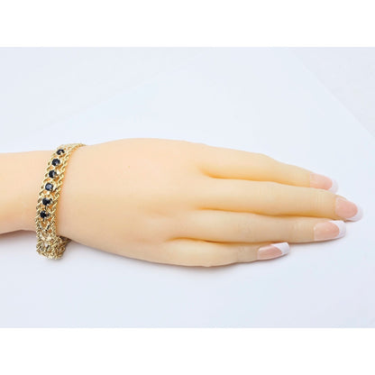 14K Yellow Gold Diamond Cut Double Rope Sapphire Bracelet