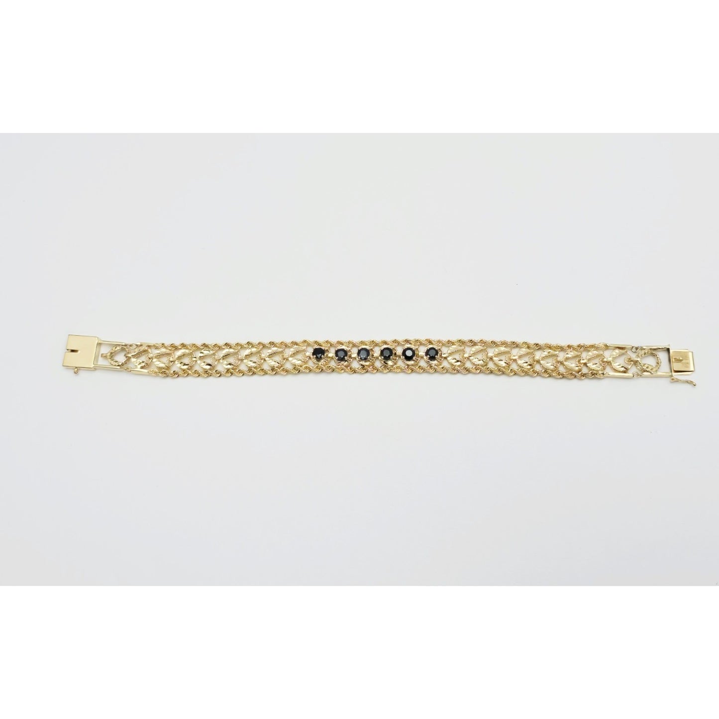 14K Yellow Gold Diamond Cut Double Rope Sapphire Bracelet