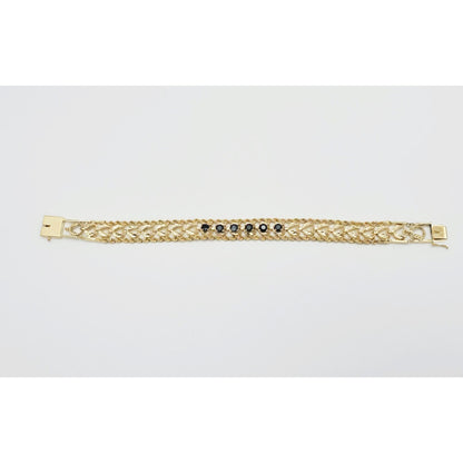 14K Yellow Gold Diamond Cut Double Rope Sapphire Bracelet