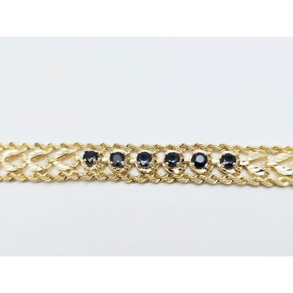 14K Yellow Gold Diamond Cut Double Rope Sapphire Bracelet