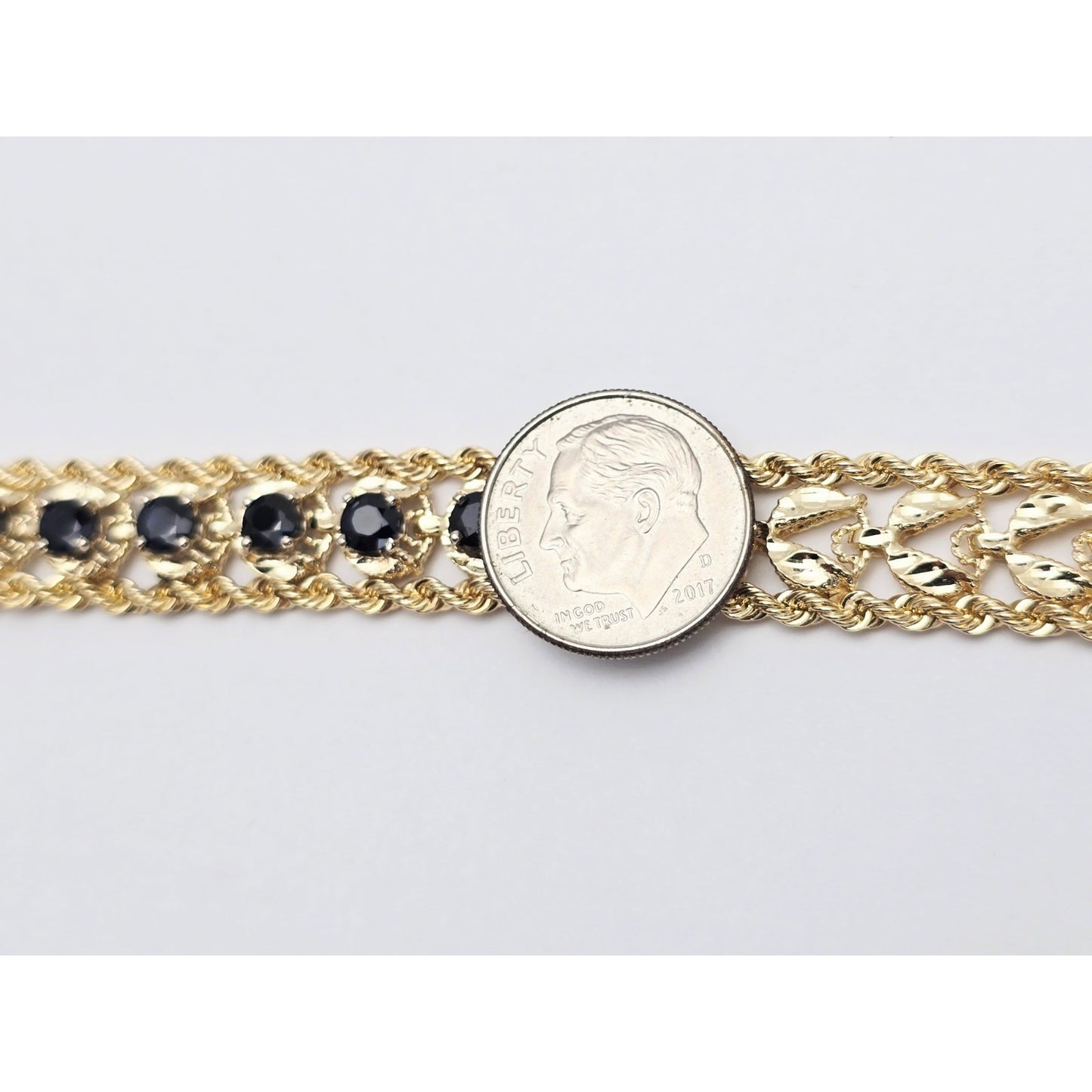 14K Yellow Gold Diamond Cut Double Rope Sapphire Bracelet