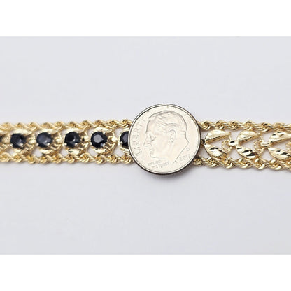 14K Yellow Gold Diamond Cut Double Rope Sapphire Bracelet
