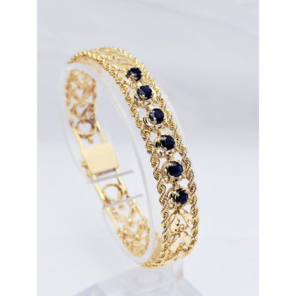 14K Yellow Gold Diamond Cut Double Rope Sapphire Bracelet