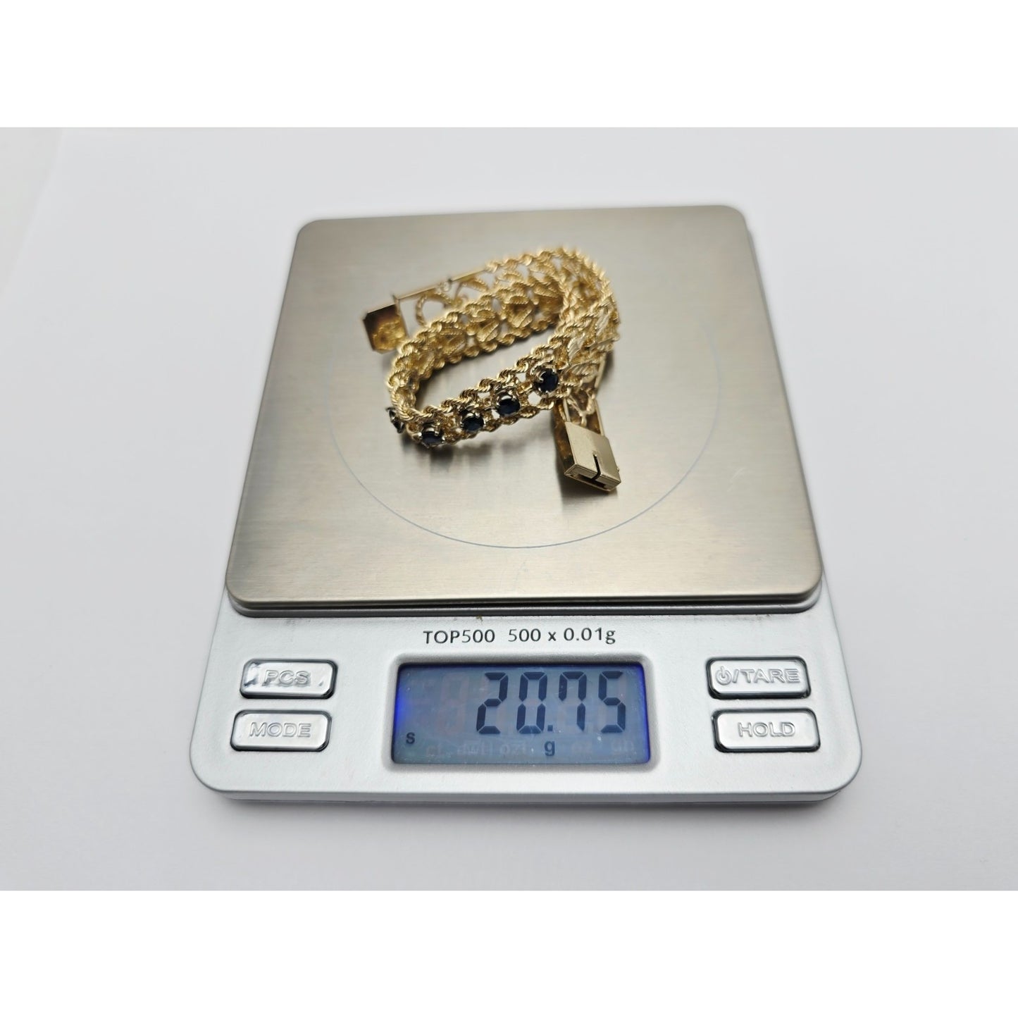 14K Yellow Gold Diamond Cut Double Rope Sapphire Bracelet