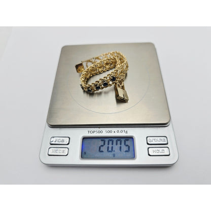 14K Yellow Gold Diamond Cut Double Rope Sapphire Bracelet