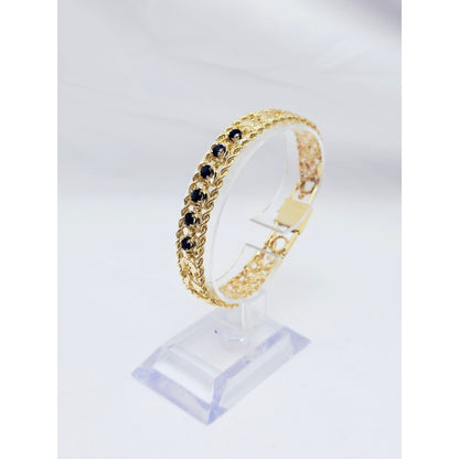 14K Yellow Gold Diamond Cut Double Rope Sapphire Bracelet
