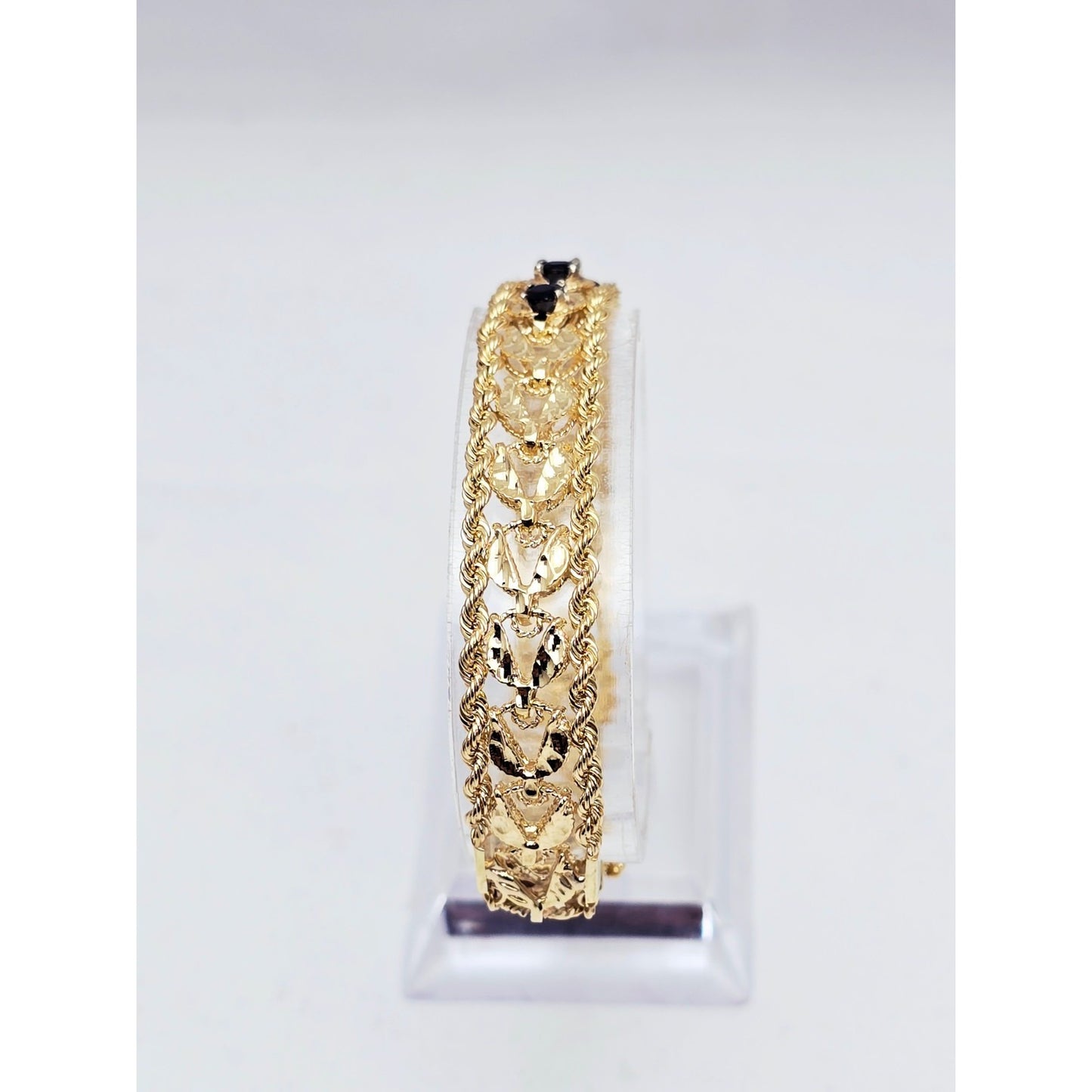 14K Yellow Gold Diamond Cut Double Rope Sapphire Bracelet