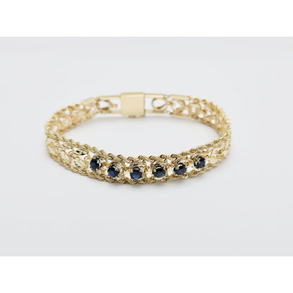 14K Yellow Gold Diamond Cut Double Rope Sapphire Bracelet