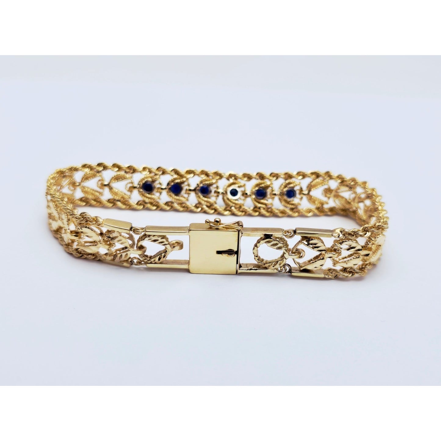 14K Yellow Gold Diamond Cut Double Rope Sapphire Bracelet