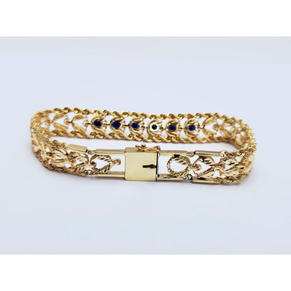 14K Yellow Gold Diamond Cut Double Rope Sapphire Bracelet