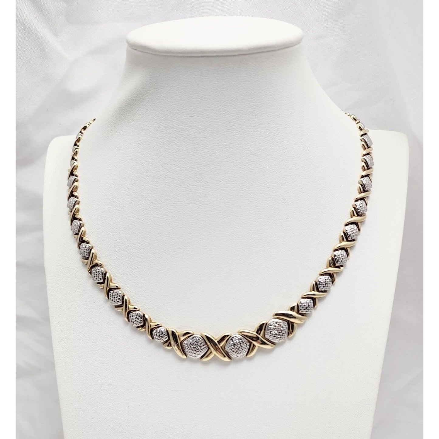 10K Two Tone Gold Diamond Cut XOXO Choker Link Chain Necklace