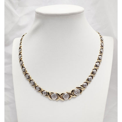 10K Two Tone Gold Diamond Cut XOXO Choker Link Chain Necklace