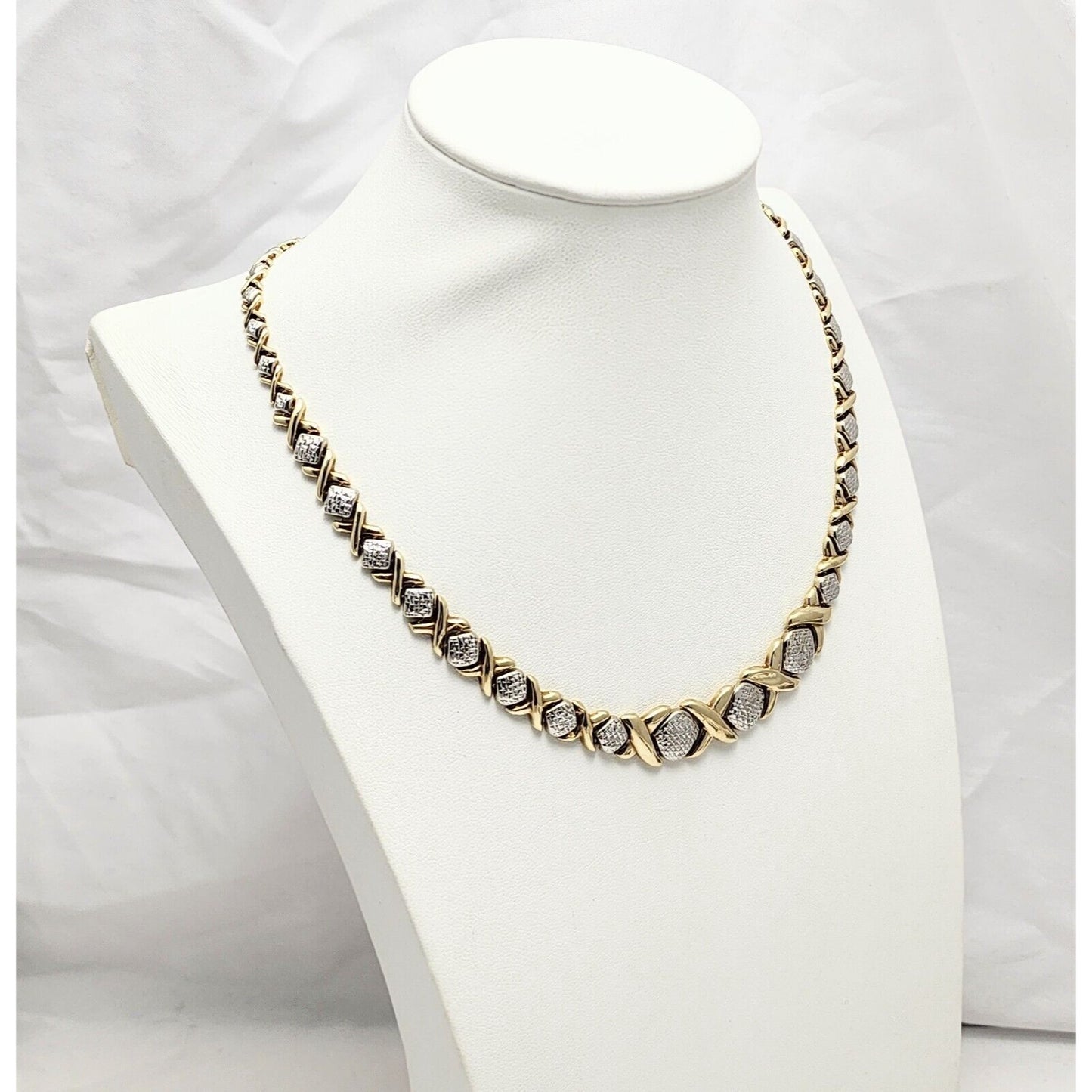 10K Two Tone Gold Diamond Cut XOXO Choker Link Chain Necklace