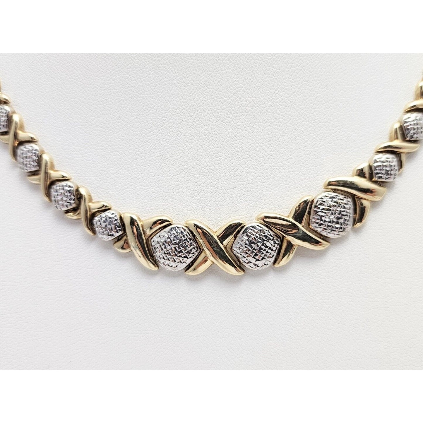 10K Two Tone Gold Diamond Cut XOXO Choker Link Chain Necklace