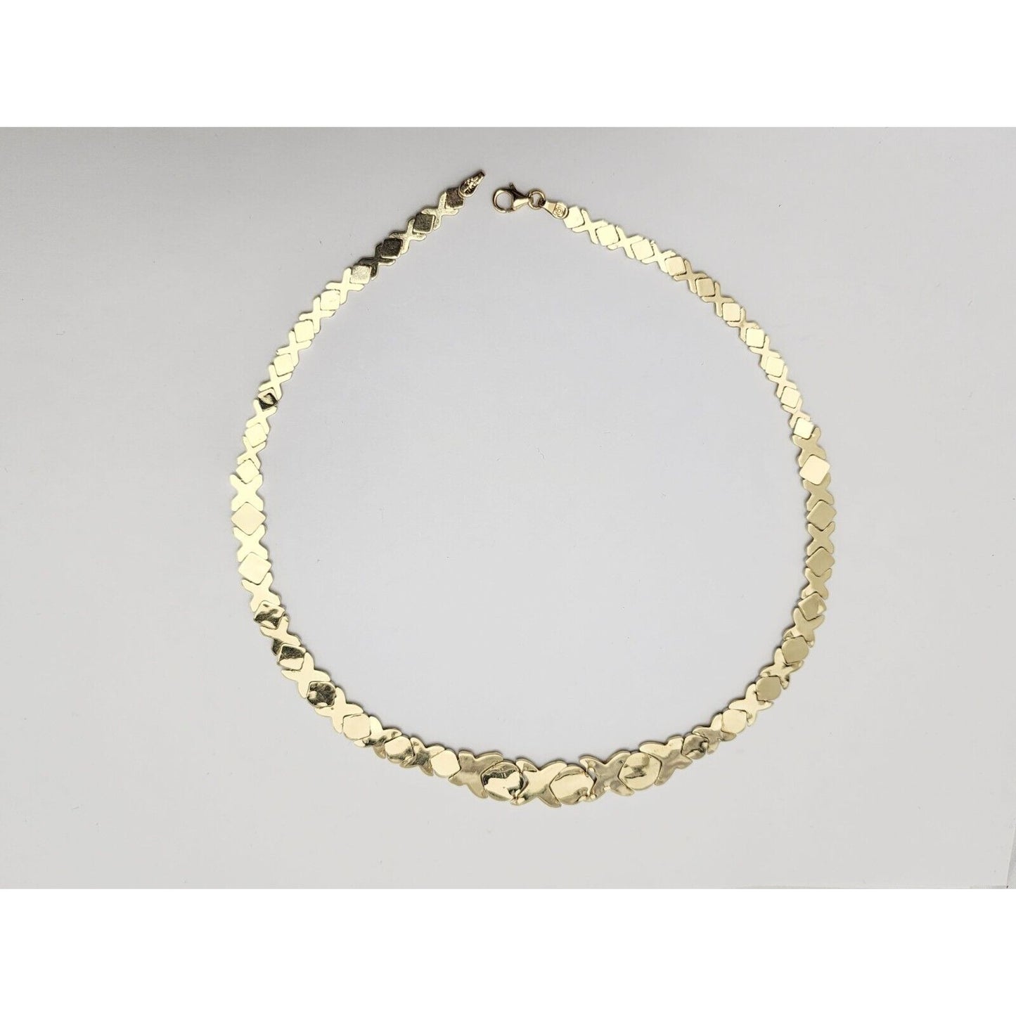 10K Two Tone Gold Diamond Cut XOXO Choker Link Chain Necklace