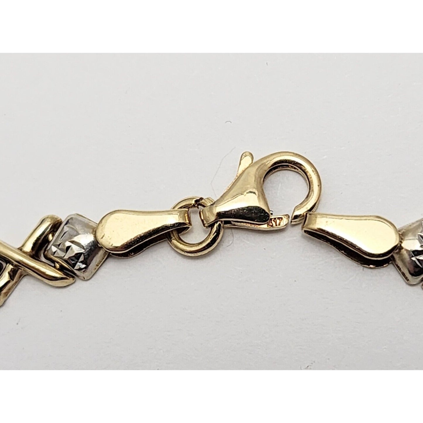 10K Two Tone Gold Diamond Cut XOXO Choker Link Chain Necklace