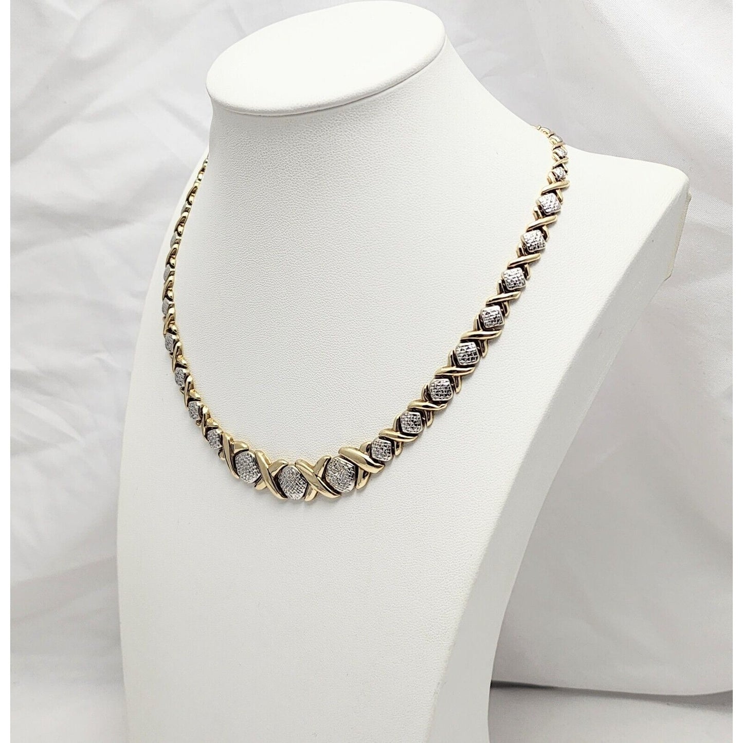 10K Two Tone Gold Diamond Cut XOXO Choker Link Chain Necklace