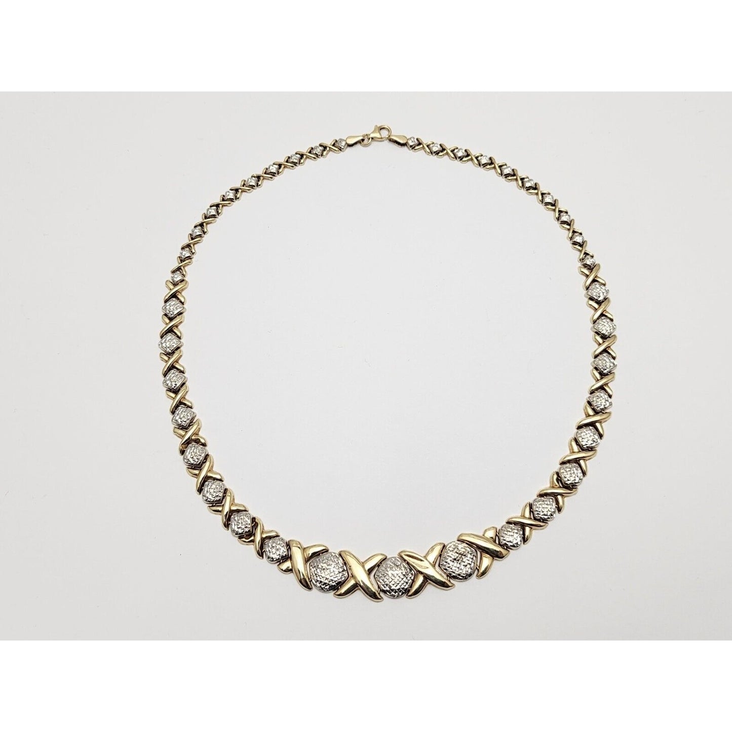 10K Two Tone Gold Diamond Cut XOXO Choker Link Chain Necklace