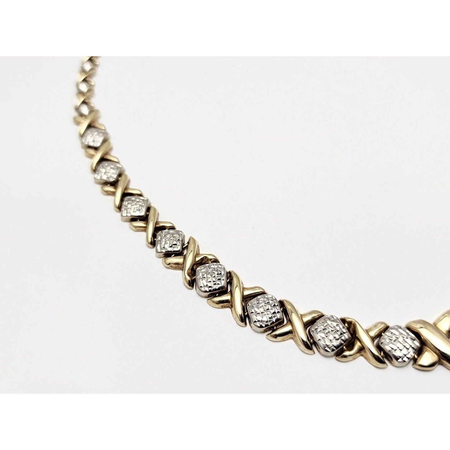 10K Two Tone Gold Diamond Cut XOXO Choker Link Chain Necklace