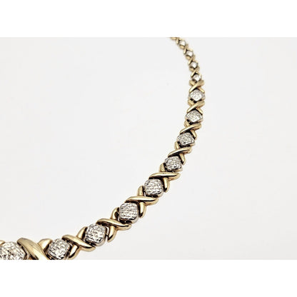 10K Two Tone Gold Diamond Cut XOXO Choker Link Chain Necklace