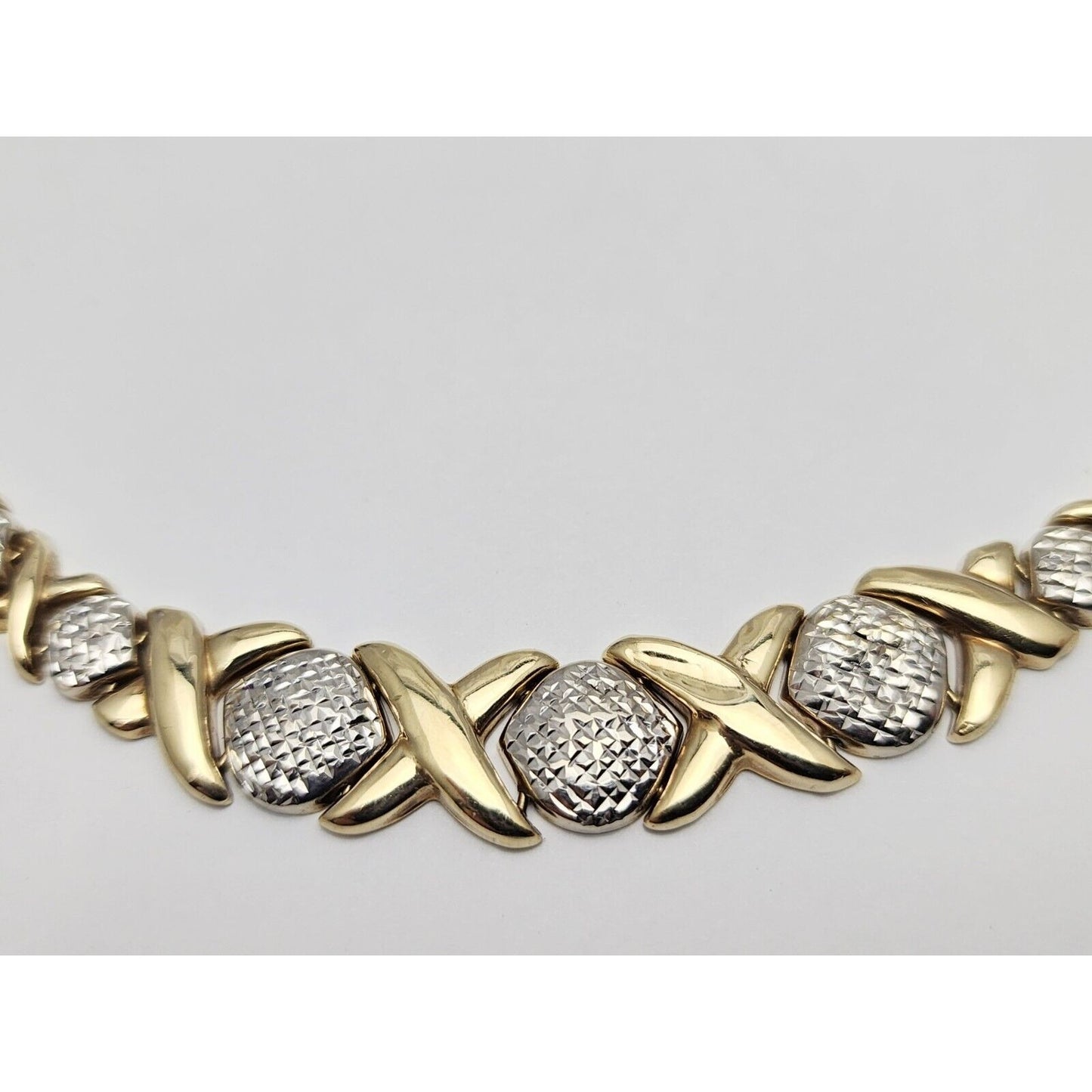 10K Two Tone Gold Diamond Cut XOXO Choker Link Chain Necklace