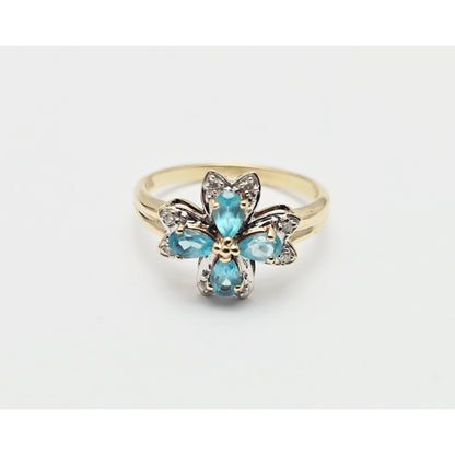 10K Two Tone Gold Green Quartz & Diamond Flower Ring